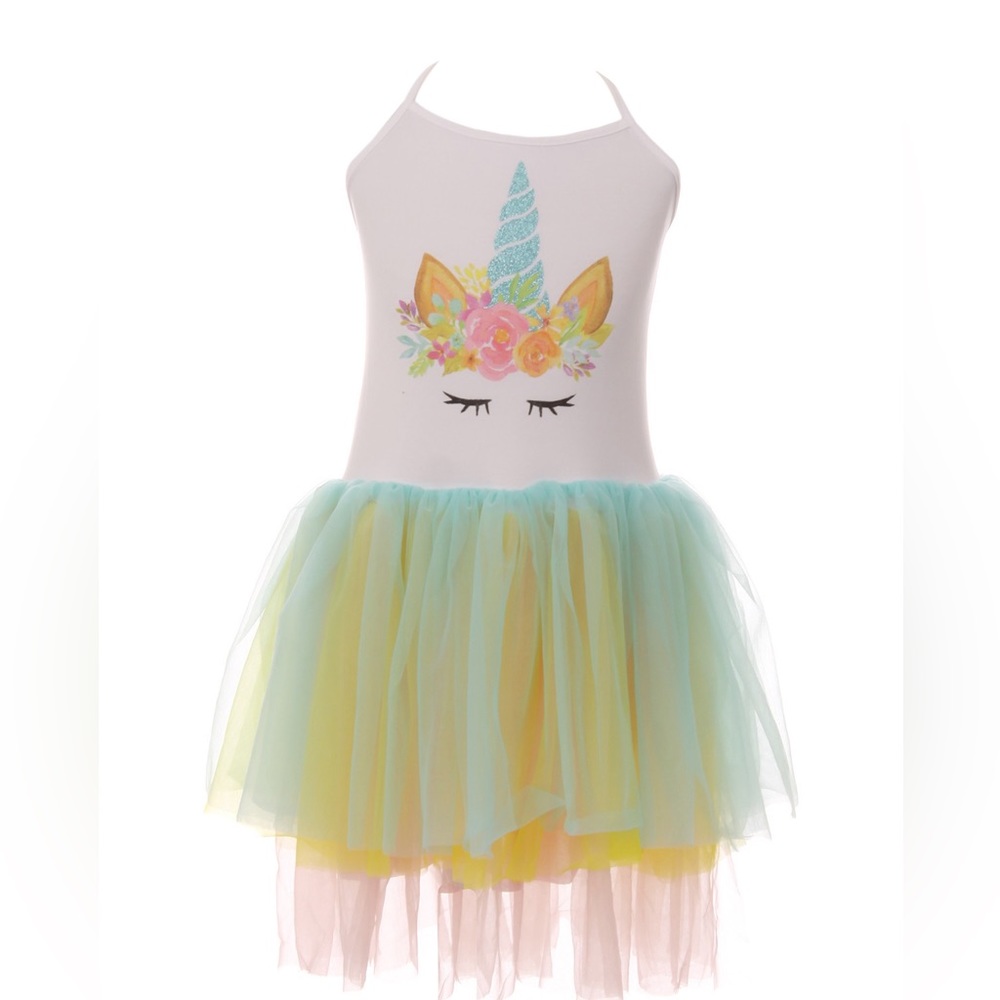 Toddler girls Unicorn halter top sleeveless dress tulle bottom girls party 2t-8